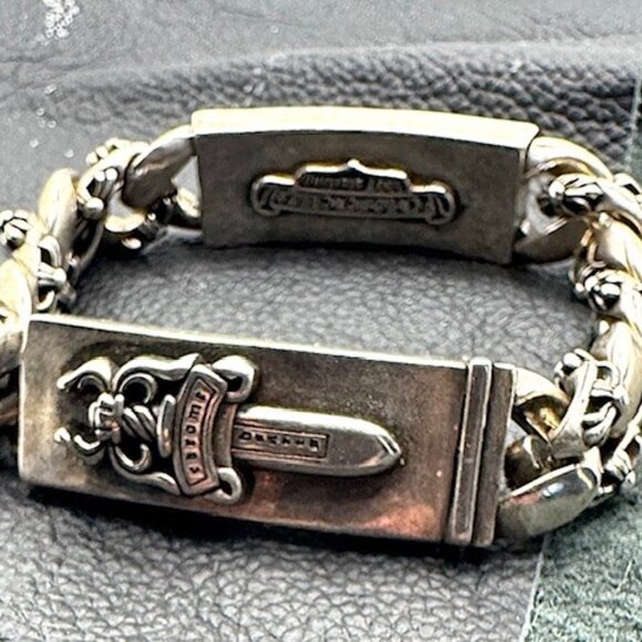 Chrome Hearts Dagger Dual I.D. Sterling Silver Unisex Bracelet Rockstar - Picture 2 of 12